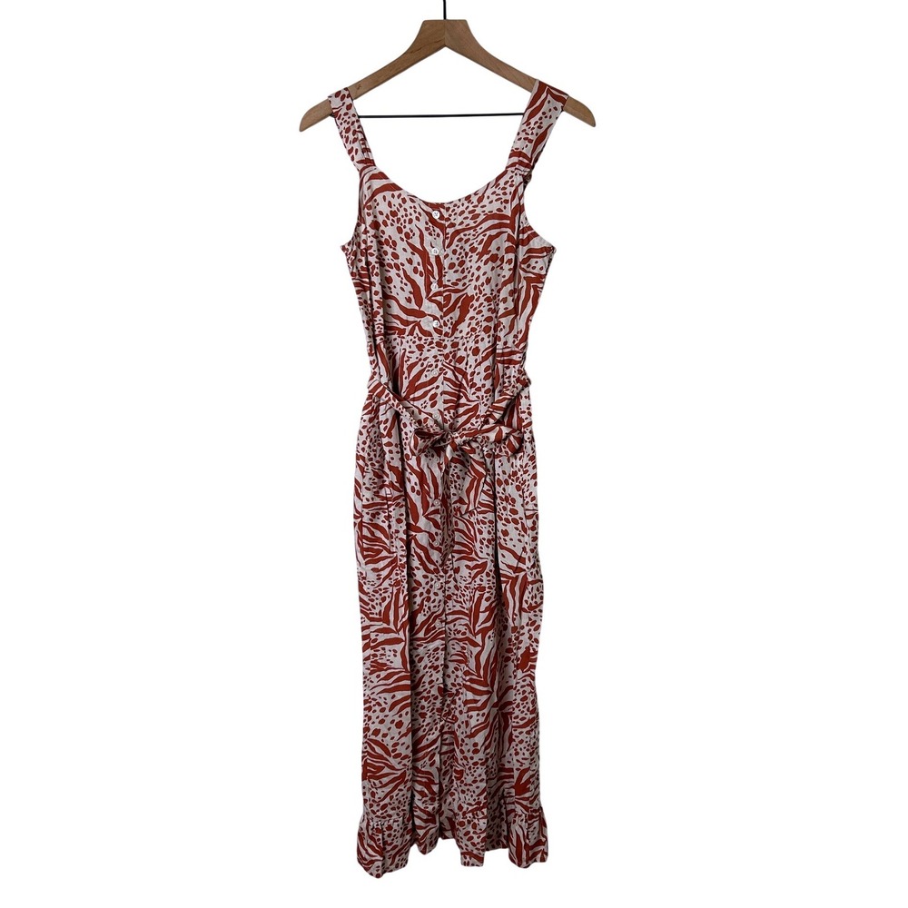 Sincerely Jules Womens Animal Print Smocked Maxi Dress Size M Rust Orange Safari